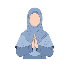 Illustration of a Muslim woman greeting with her hands clasped in front of her chest