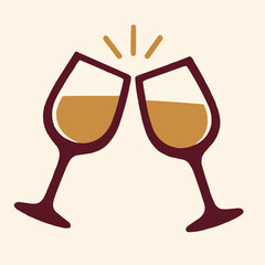 Vector Illustration of Clinking Wine Glasses. Two Solid Colors Celebration Graphic.