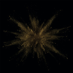 Golden Powder Explosion Isolated on Black Background