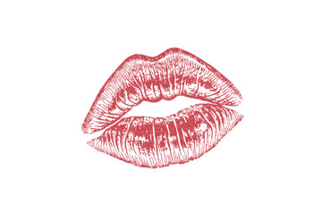 Red Vintage Lip Print on White Background