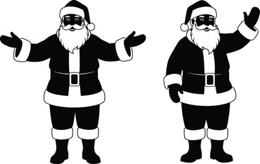 Black and white Santa Claus illustration, festive Christmas drawing, holiday character artwork, waving Santa pose, seasonal decoration design, vintage holiday art
