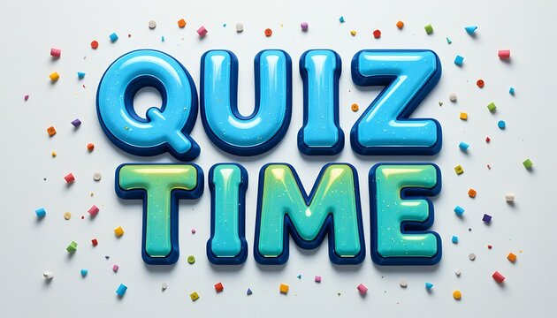 Bright colorful quiz time balloons surrounded by vibrant confetti on white background