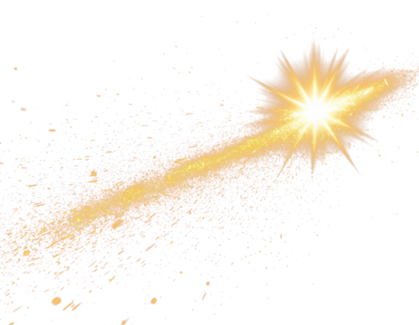 Luminous golden powder burst with trail transparent overlay