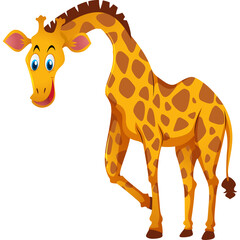 Cartoon Giraffe Standing Gracefully With A Playful Expression And Brown Spots On A White Background