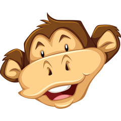 Cartoon Monkey Face with Brown Fur and Wide Smile Transparent Background
