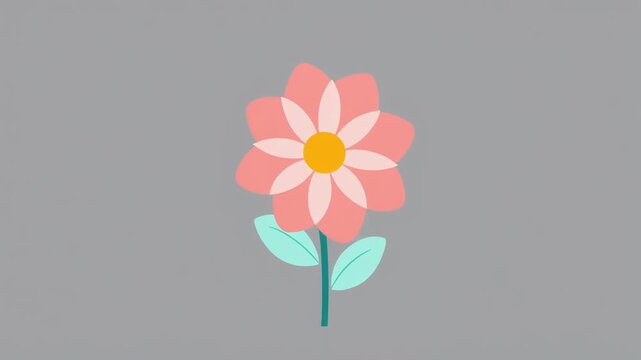 Delicate pastel pink flower illustration with soft petals and vibrant green leaves, a charming symbol of blooming nature and fresh springtime beauty against a clean background