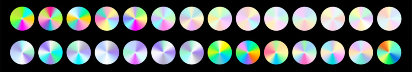 Modern iridescent gradient swatch with silver glow. Holographic shine enhances each smooth iridescent metallic gradient swatch transition.