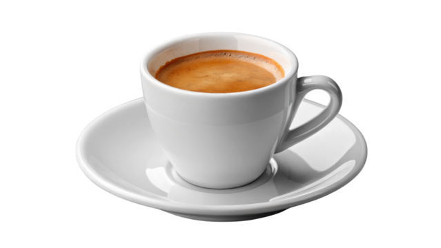 isolated transparent Background, Minimal espresso cup saucer white ceramic rim highlight