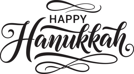 Elegant Happy Hanukkah vector calligraphy in black and white design