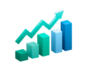 Blue growth indicator, Corporate dashboard illustrating quarterly increases with sleek design on transparent background