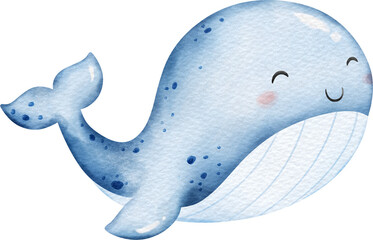 Watercolor cute whale