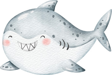 Watercolor cute shark