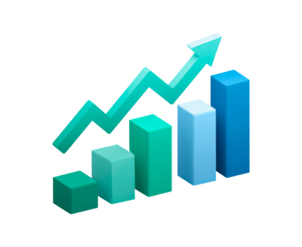 Blue growth indicator, Corporate dashboard illustrating quarterly increases with sleek design on transparent background