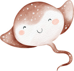 Watercolor cute stingray