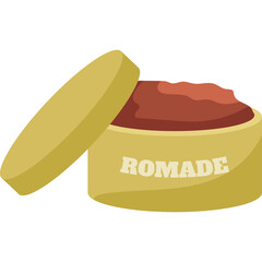 Open Container With Red Pomade Hair Styling Product And A Golden Lid Isolated On A White Background With The Word Pomade Visible On The Container