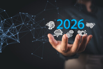 Artificial intelligence network and digital innovation in 2026 representing technology connection data analysis and future business transformation