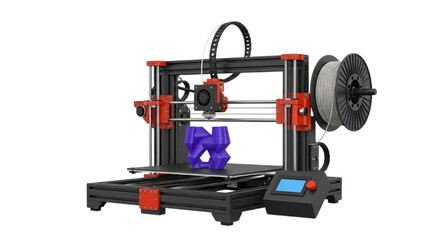 Desktop 3D printer fabricating an intricate purple model using modern additive manufacturing technology