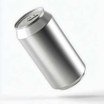 Silver Aluminum Soda Can Floating on White aluminum can