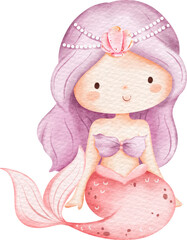 Watercolor Cute Mermaid