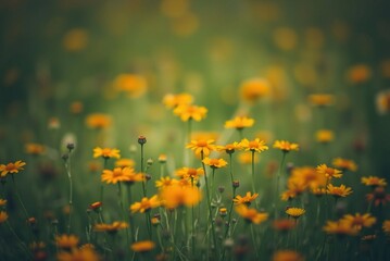Soft Focus Field of Orange and Yellow Wildflowers, Minimalist Blurred Texture