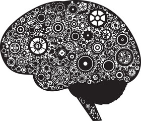 Brain gears concept illustration of thinking process mind machine work