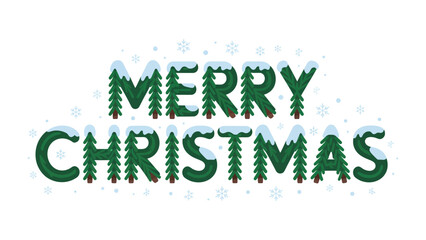 Festive Wishes: Merry Christmas Text Art: A heartwarming seasonal greeting, crafted with snowy, pine-tree-shaped letters, perfect for holiday-themed materials.