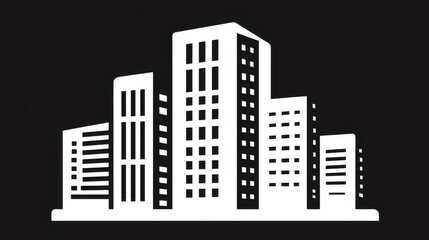 Obraz premium commercial building office skyscraper downtown modern architecture black icon isometric vector illustration. 