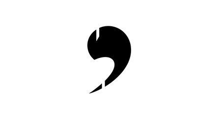 A large, bold black comma punctuation mark on a clean white background, symbolizing a pause or separation in text.