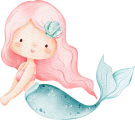 Watercolor Cute Mermaid