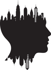Creative Mind Abstract Silhouette Combining Human Profile and City Skyline