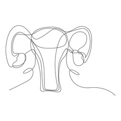 Continuous one line art  drawing of female reproductive uterus and women's day vector illustration.