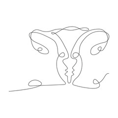 Continuous one line art  drawing of female reproductive uterus and women's day vector illustration.