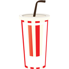 Tall Paper Cup With Red And White Stripes And A Dark Brown Straw Isolated On Transparent Background