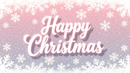  Soft pink and white background with snowflakes, delicate pastel tones and glowing typography “Happy Christmas” — gentle and modern festive charm.
