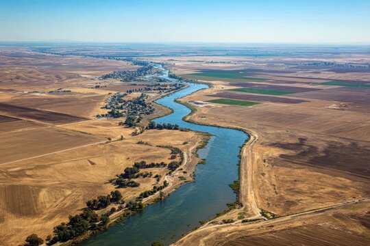 Bird's Eye Perspective of the Scenic San Joaquin River National Wildlife Refuge in Stanislaus County, California