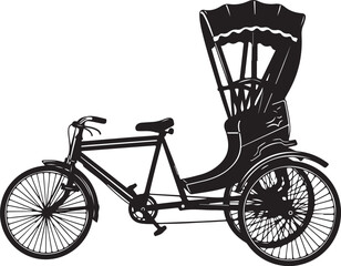 Black and white illustration of a traditional cycle rickshaw design