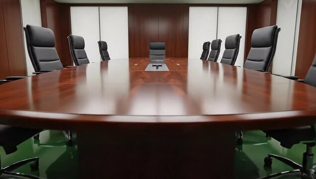 Empty Conference Room with Wooden Table and Chairs Ready for Meeting