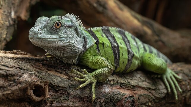 Brachylophus Fasciatus: The Vibrant Lau Banded Iguana of Poland's Lodz Zoo