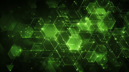 Dynamic green hexagon network glows with cutting-edge technology perfect for innovative concepts in digital security, data science and future tech