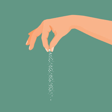 Hand pinching salt, sugar or sprinkle spices, seasoning gesture