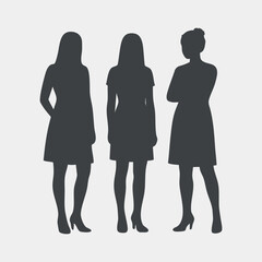 Three Female Silhouettes in Dresses People Vector Illustration