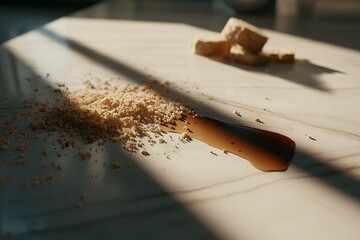 Spilling brown sugar and dark syrup on countertop