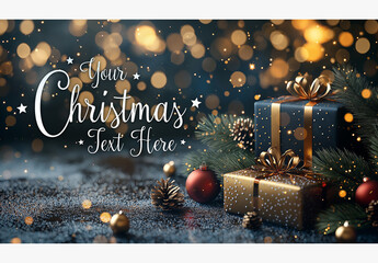 Christmas Card With Gifts On Snow Mockup