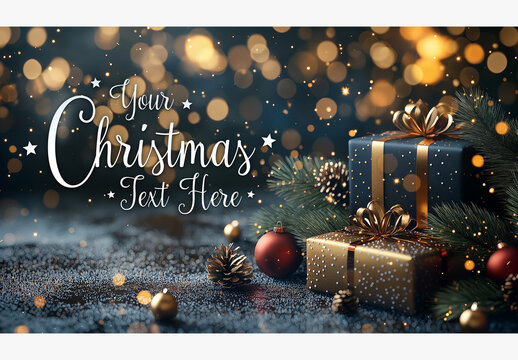 Christmas Card With Gifts On Snow Mockup