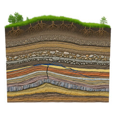 Cross section of soil layers showing different strata isolated on transparent background