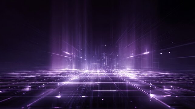 Immerse yourself in a dynamic digital grid, a vibrant abstract realm of glowing purple light, perfect for tech innovation and futuristic concepts. - Powered by Adobe
