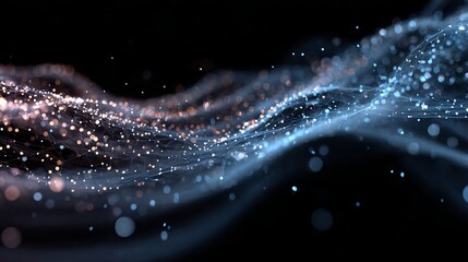Dynamic digital network of glowing particles and lines creates a mesmerizing abstract background for technology and data visualization concepts