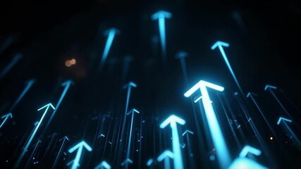 Blue glowing arrows rising upward in a dark, futuristic digital scene, suggesting growth or upward trends. - Powered by Adobe