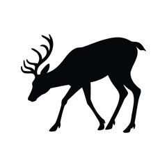 A Silhouette of a Majestic Buck with Antlers in a Crouched Position, deer silhouette vector illustration