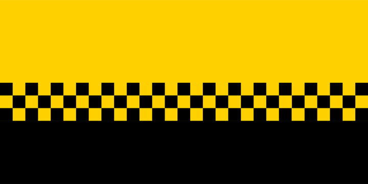 Yellow banner with classic black checkerboard stripe at the bottom, perfect for taxi themes, transport signage, or high-contrast visual designs.Eps10